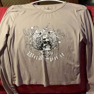 Wild Spirit Graphic Long Sleeve Top - Gray